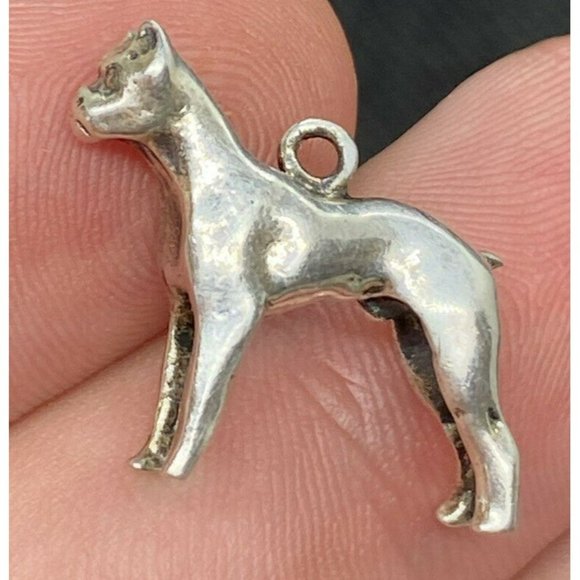 Vintage Sterling Silver 925 Pitbull Boxer Dog Charm Pendant - Picture 2 of 5